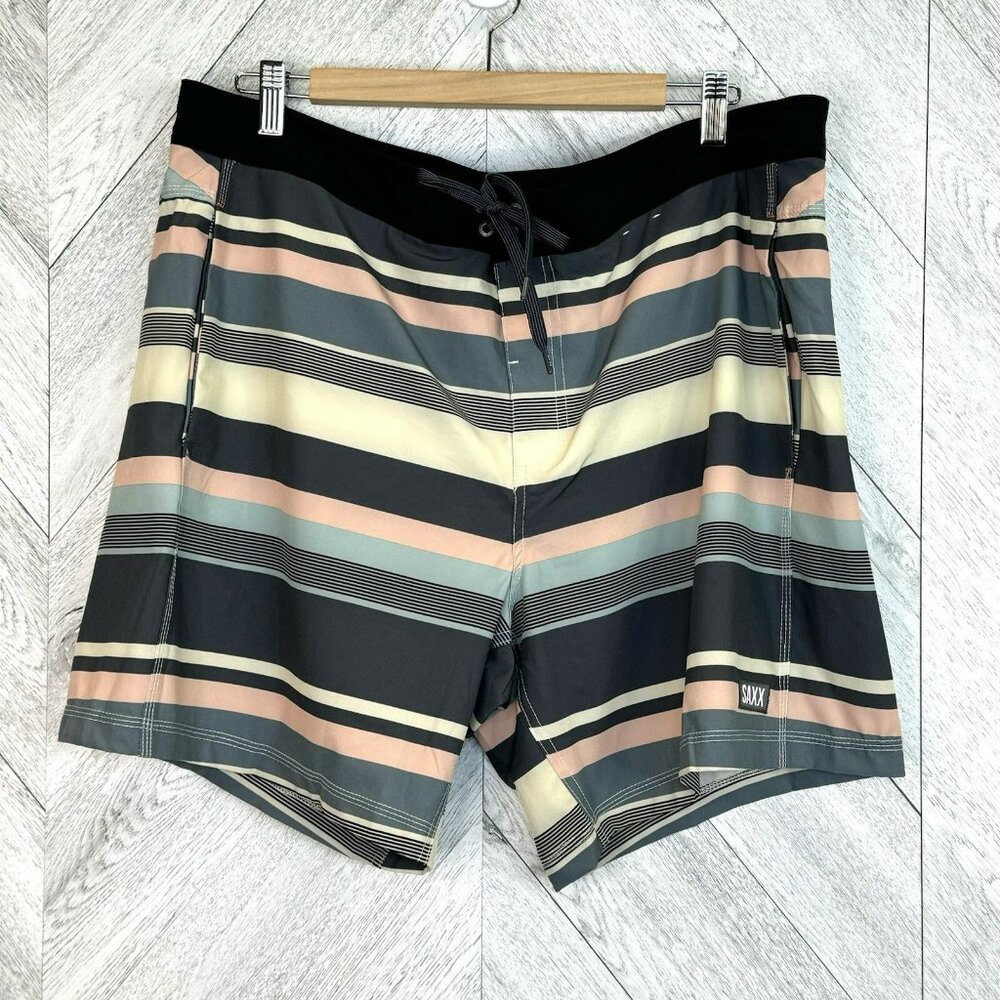 SAXX Shorts Betawave 2N1 Board Swim Multi Stripe Mens Size 38 7" Inseam